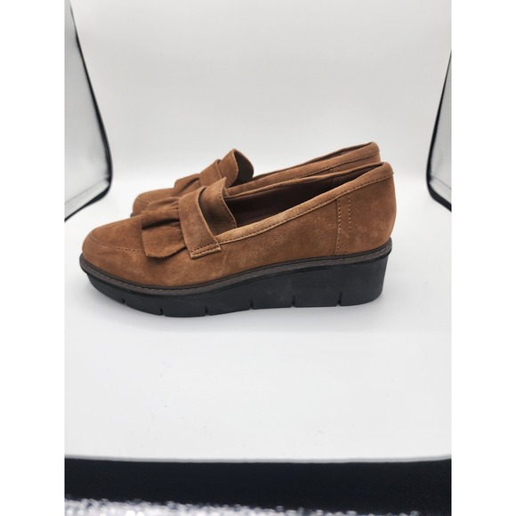 Clarks Collection Shoes Womens 9.5 M Airabell Slip Loafers Brown Wedge - Picture 2 of 9